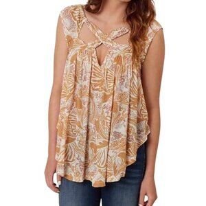 Free People Women's Crisscross Boho Floral Swing Tank Top Tan/Cream Size XS